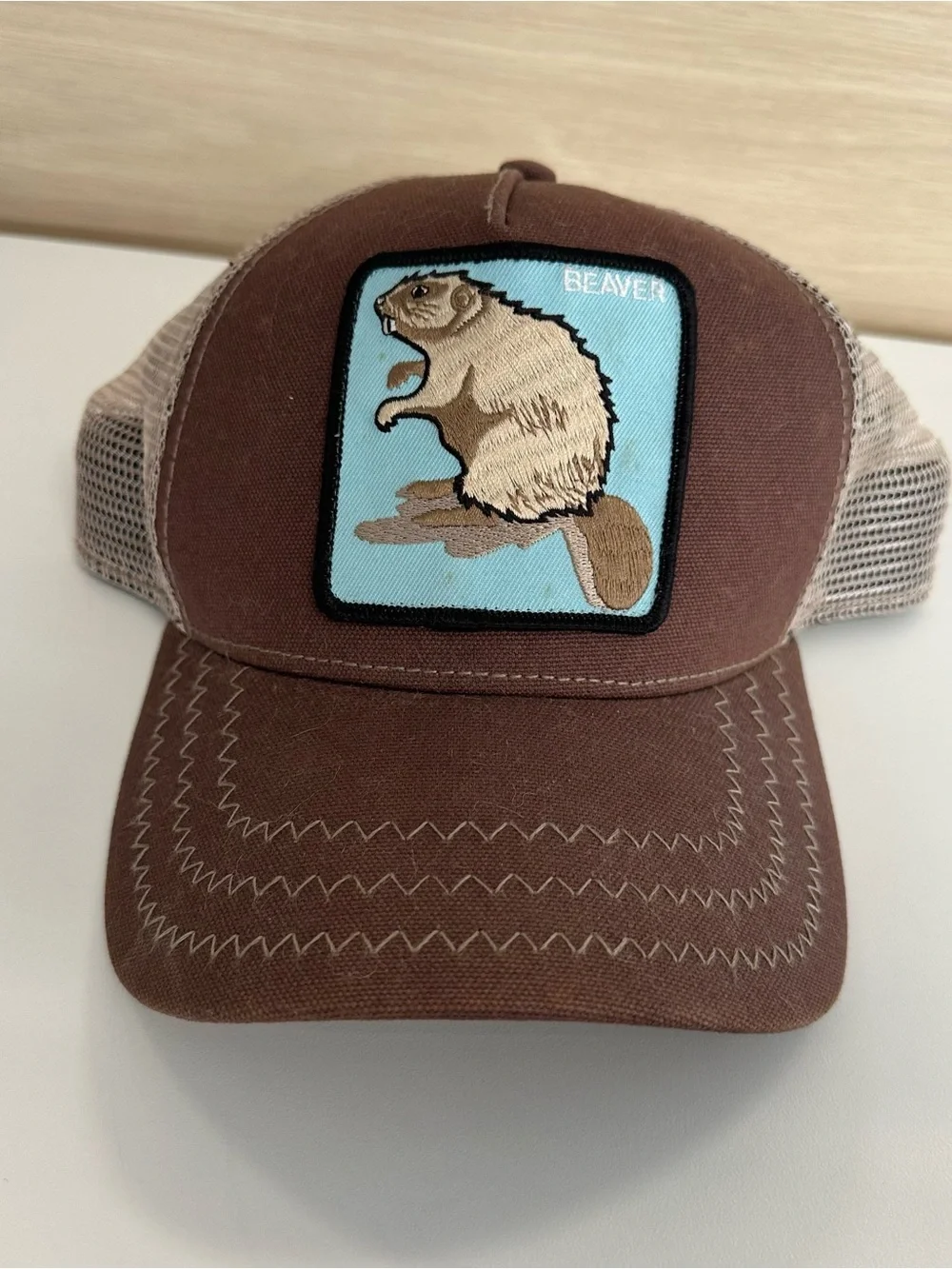 Goorin Bros Trucker Hat Brown Beaver Animal Farm Patch Mesh Snapback Cap